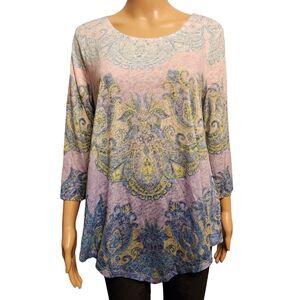 Ruby Rd. Paisley Asymmetrical 3/4 Sleeve Top NWT Size S